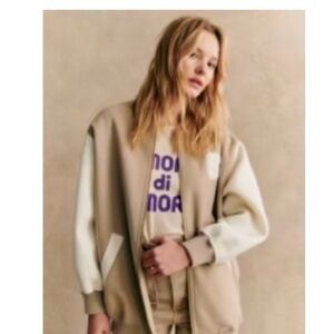 Sezane Phoenix Varsity Jacket - Tan and Cream